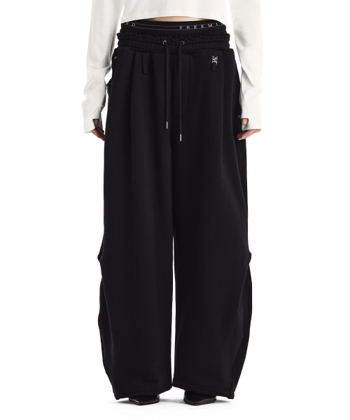 Double Waist Sagging Sweat Pants [ Black ]