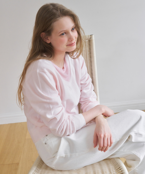 A WASHABLE V-NECK KNIT TOP_LIGHT PINK