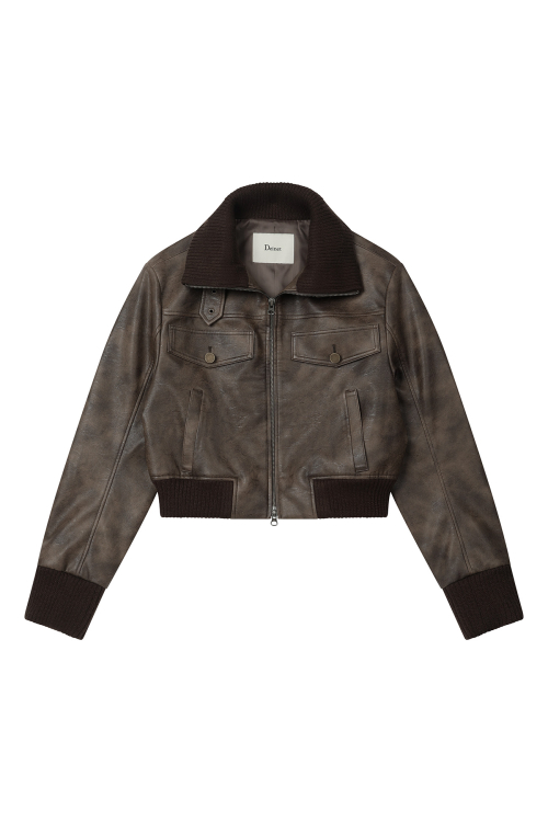 CRACKED FAUX LEATHER JACKET IN BROWN
