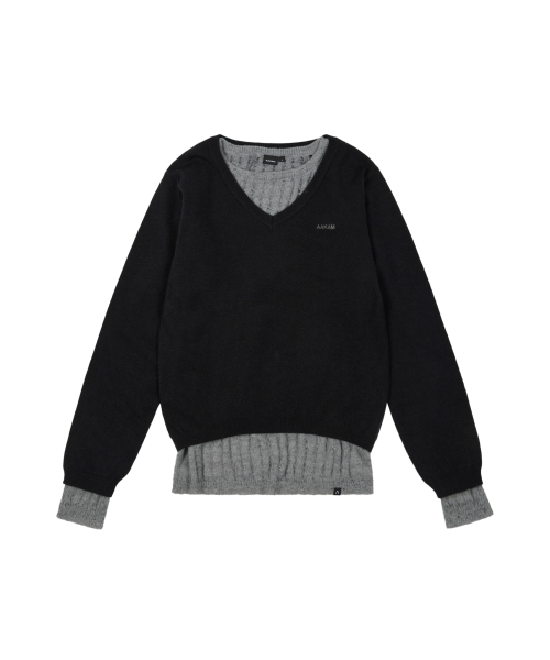 Layered V-Neck Knit (Black)