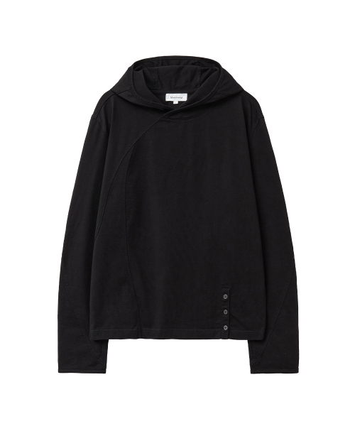 Placket detail hoodie top BLACK
