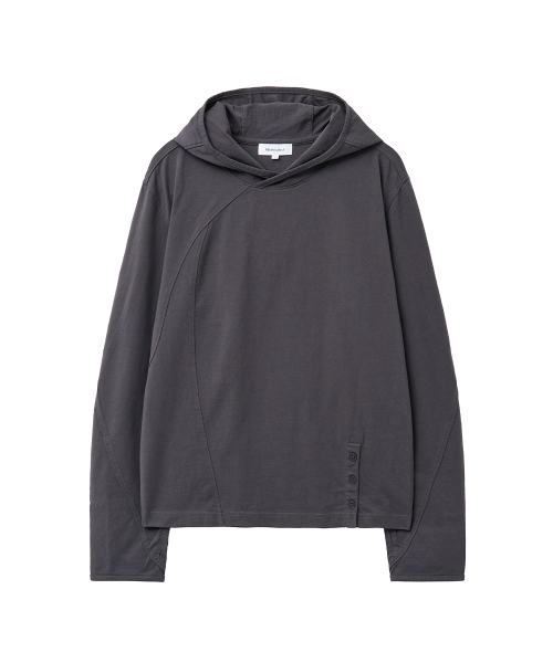 Placket detail hoodie top CHARCOAL