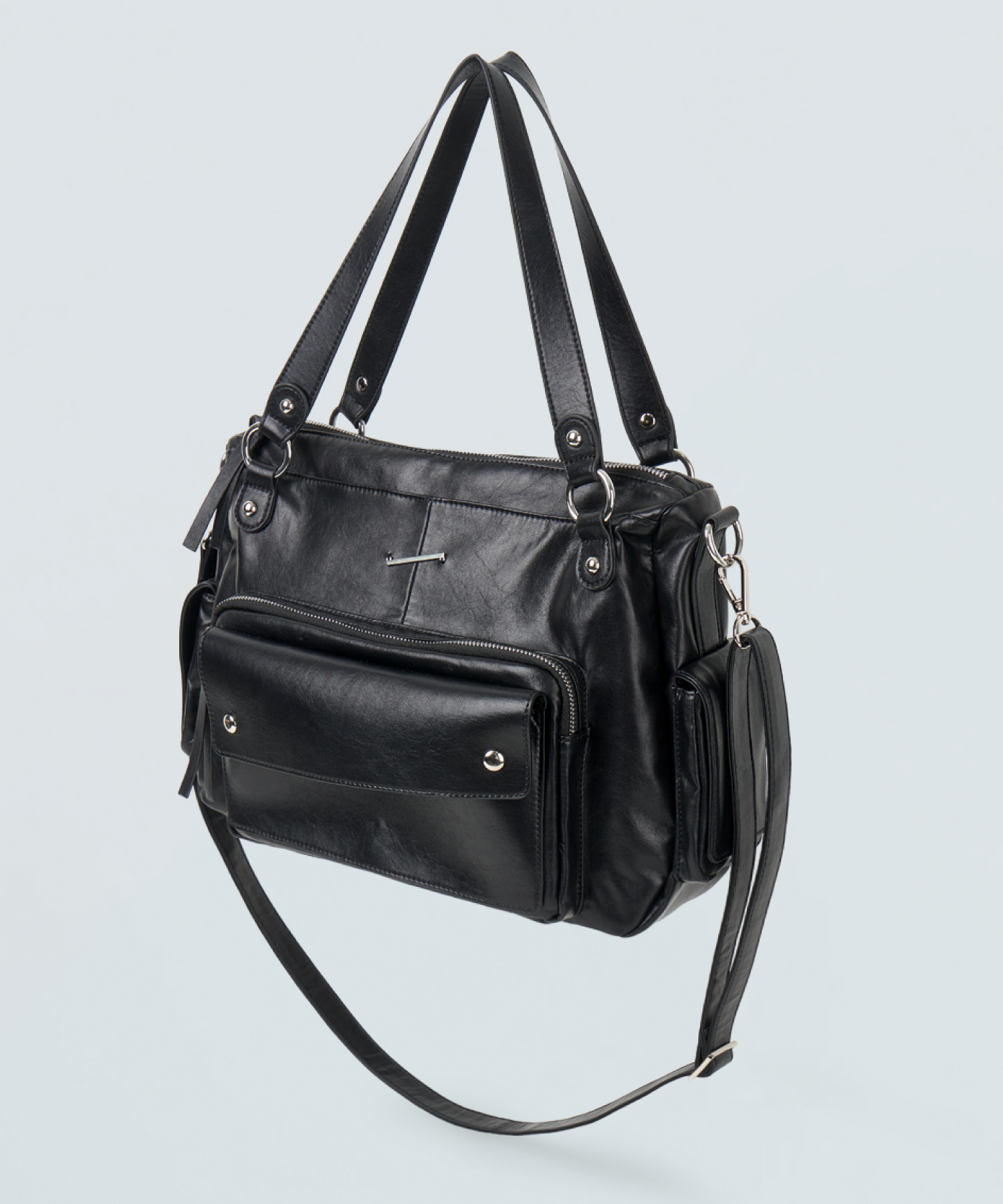 Synthetic Leather Two-Way Shoulder Bag(Black)