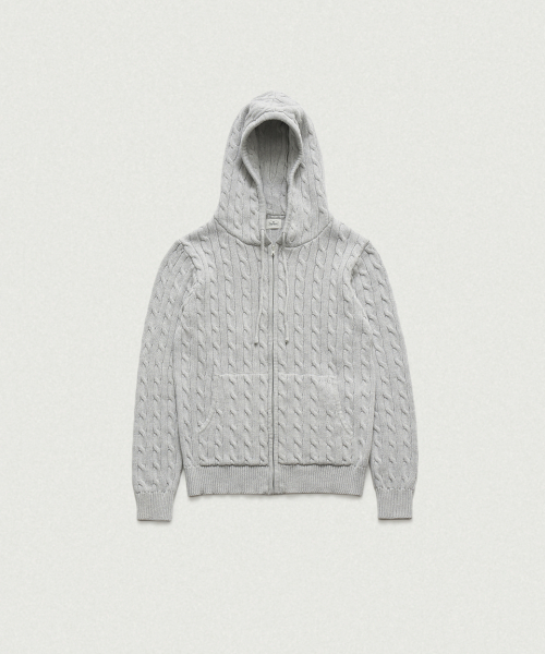 Pobby Cable Knit Zip-Up Hoodie_Melange Grey