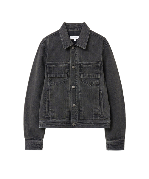 Pleats denim trucker jacket BLACK
