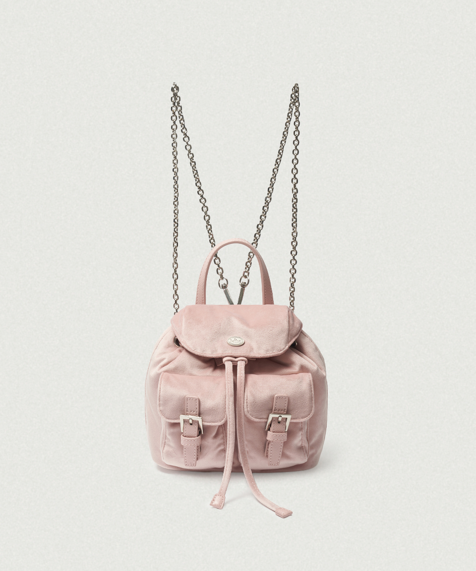 Mauve Velvet Chain Backpack_Light Pink