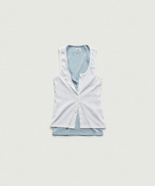 Clara Button Layer Tank Top_Ivory