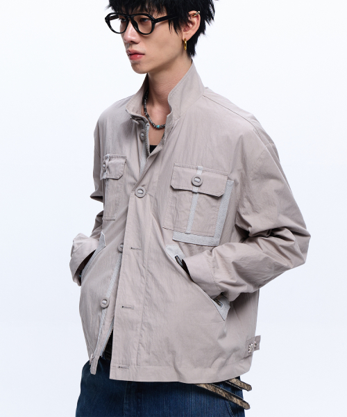 DENIM MIXED COTTON FIELD JACKET - GRAY