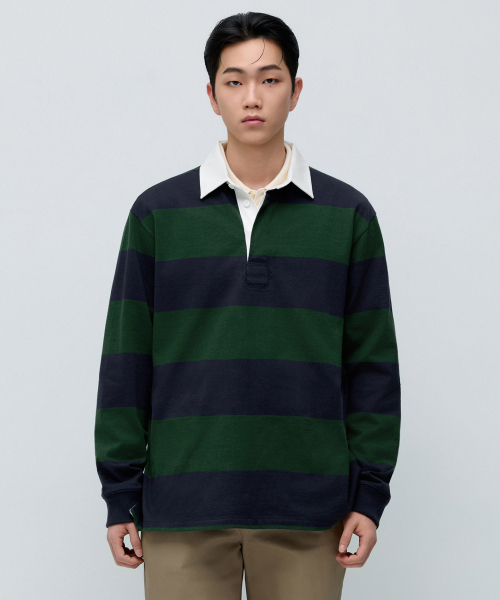 릴렉스드 스트라이프 럭비 셔츠 [네이비/그린]