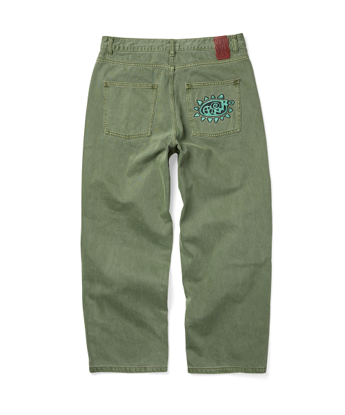 Flower Rivet Denim Pants Khaki Green