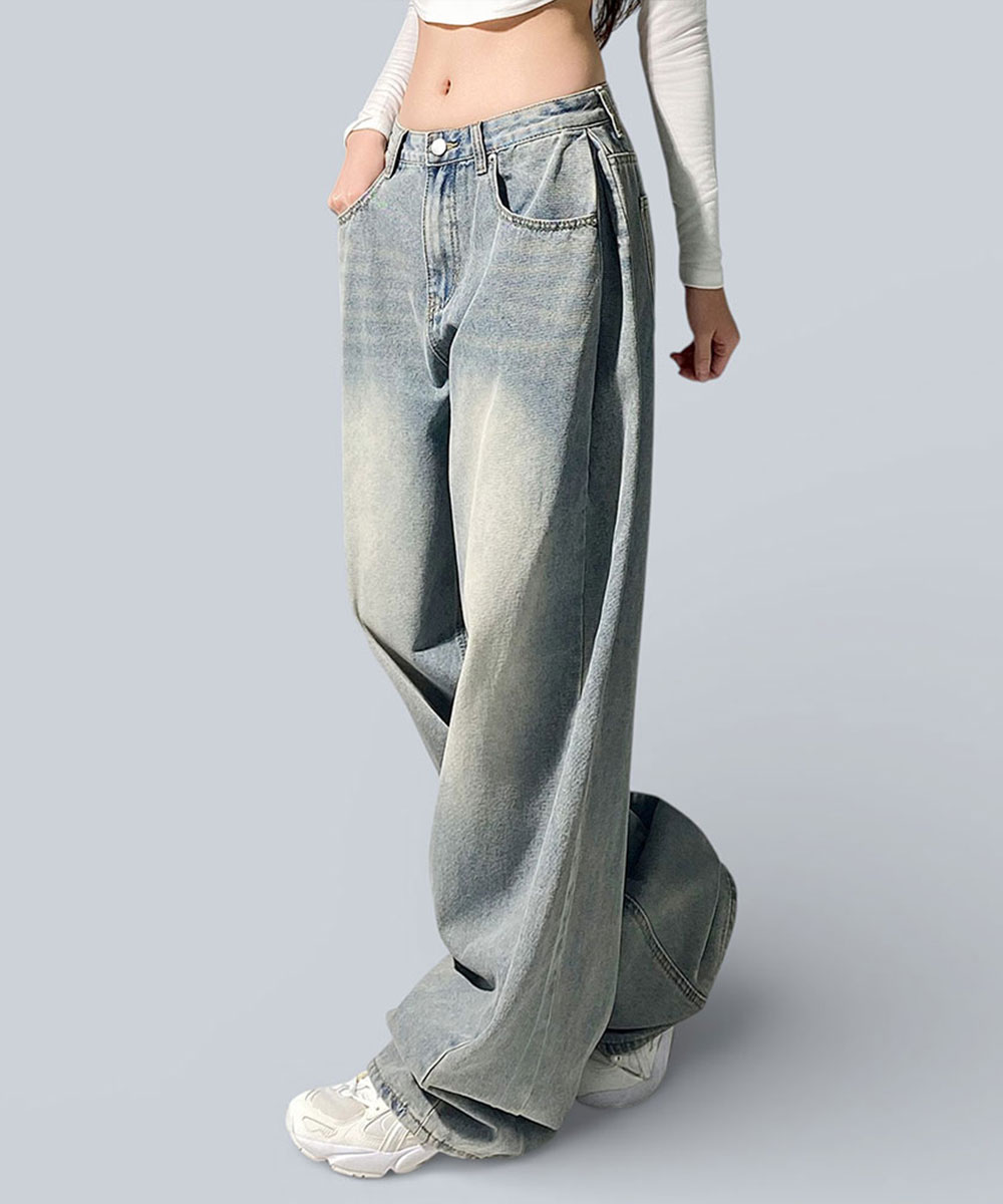 Side Pintuck Washing Balloon Wide Denim Pants [ANBD_6005]