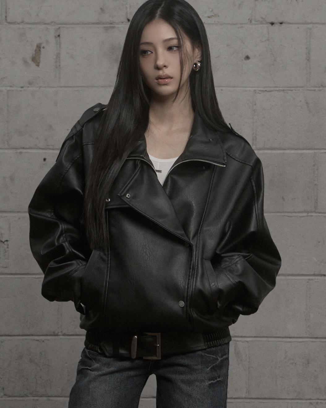 Structured High-Neck Leather Jacket (black)