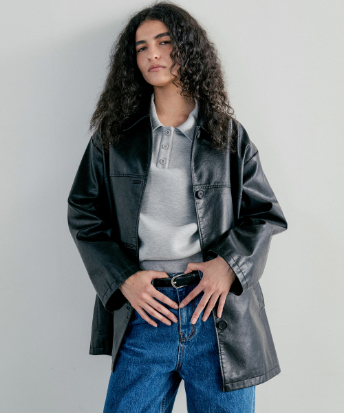 CRACK LEATHER HALF куртка - чёрный