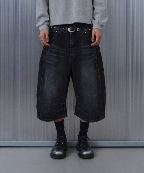 Technical Curved Denim Bermuda Pants