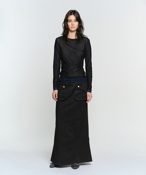 MESH LAYERED LONG SLEEVE TOP, BLACK