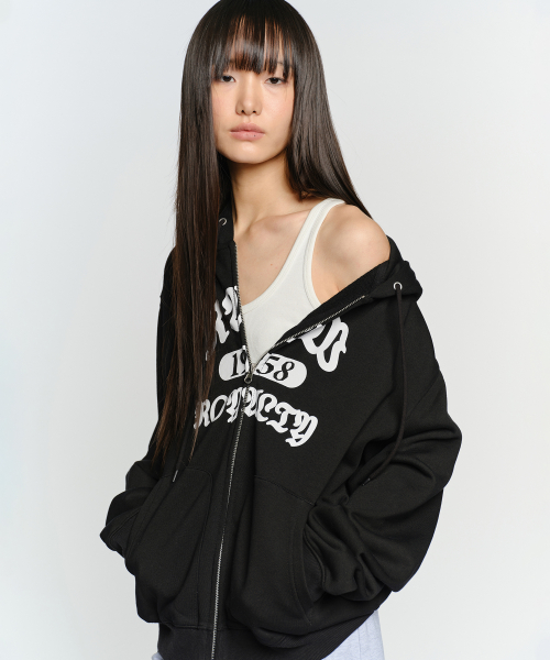RAW OVER FIT HOODIE ZIP-UP, BLACK