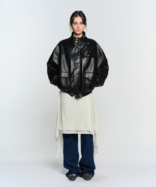FAUX LEATHER высокий воротник JUMPER, чёрный