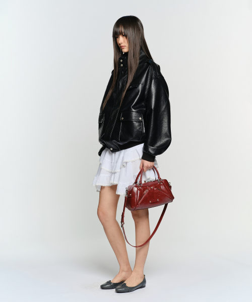 FAUX LEATHER MINI M.O.S BAG, BURGUNDY