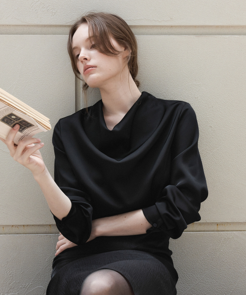 Nue Cowl Neck Tie Blouse(чёрный)