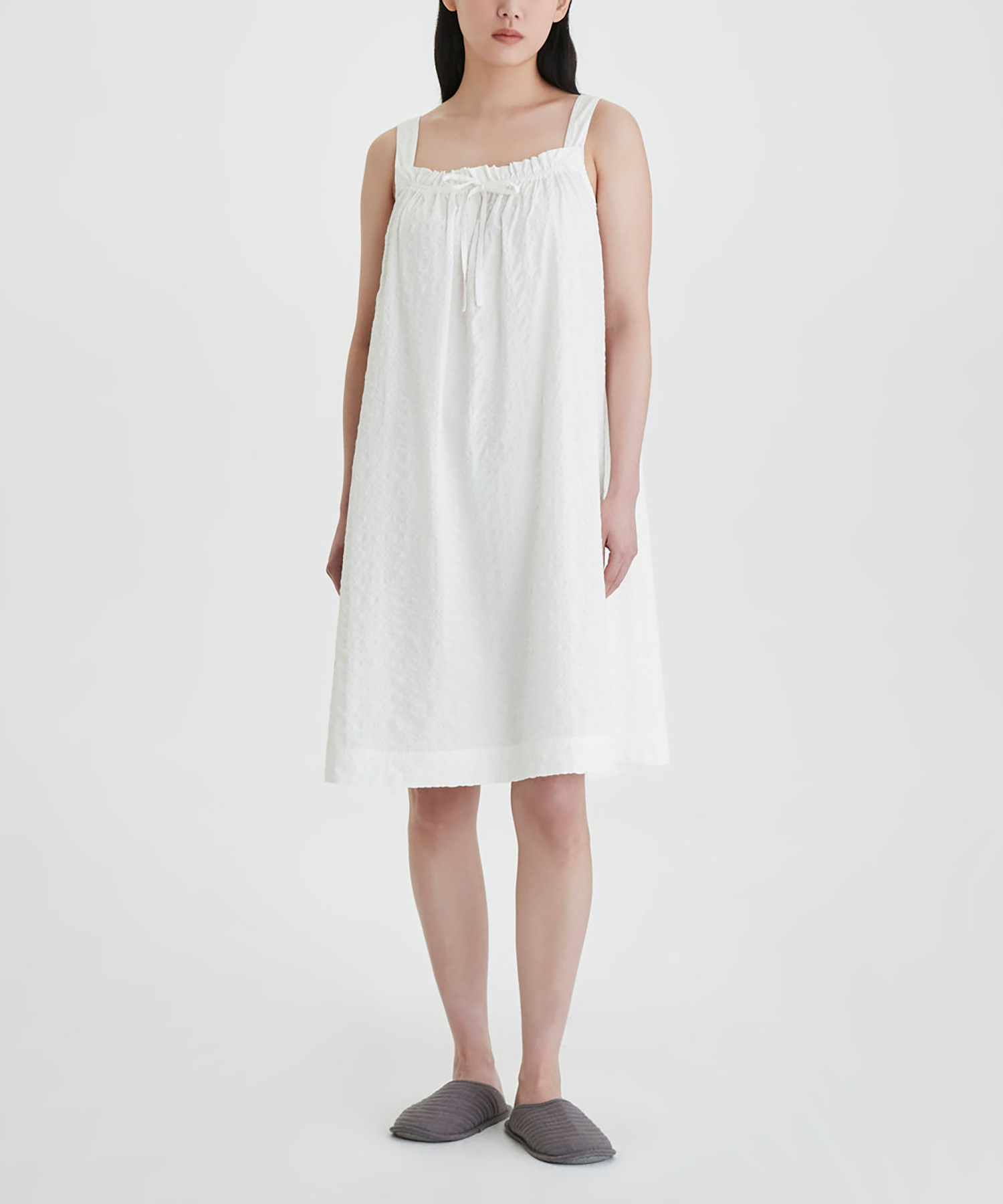 Женское пижамное платье без рукавов Rayon Cotton Seersucker White