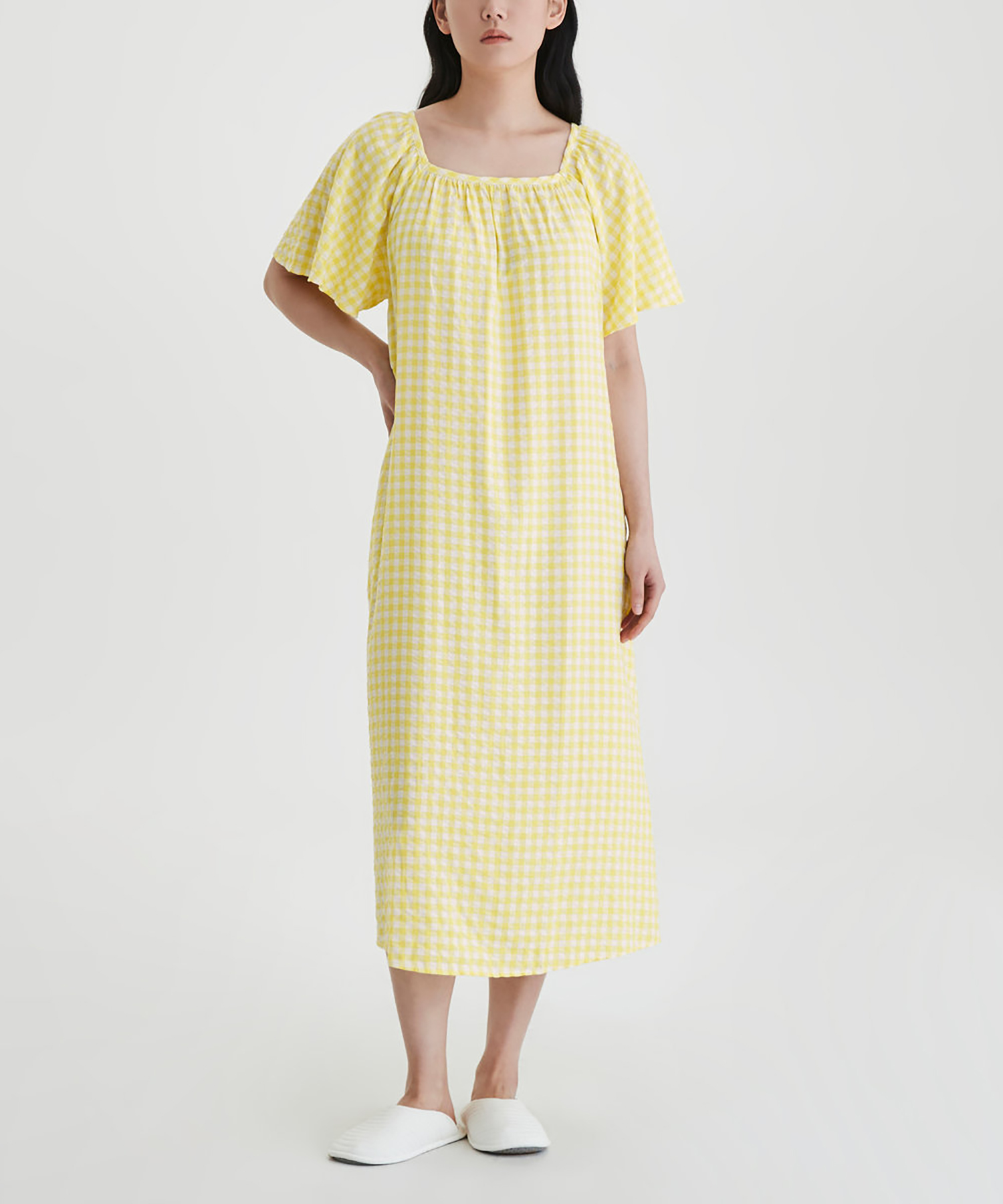 Женское пижамное платье из вискозы и сирсакера Light Yellow
