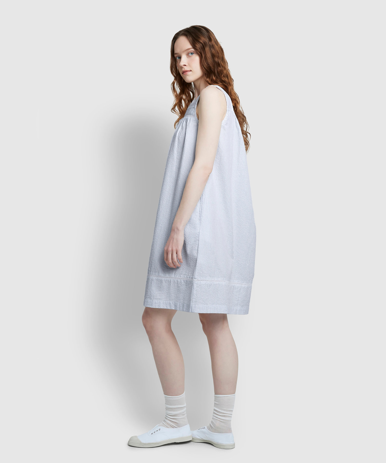 Женская пижама без рукавов из сирсакера с оборками — Light Blue