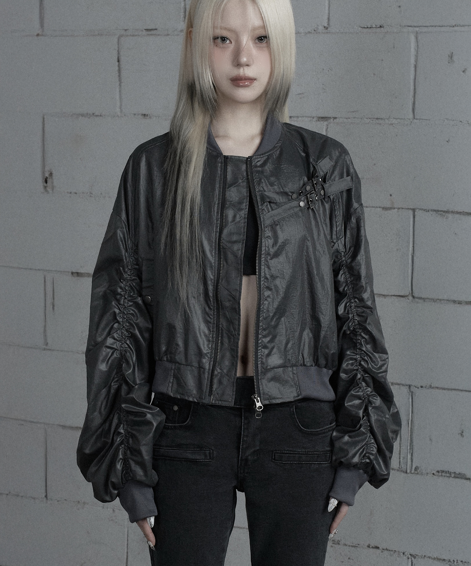 Chest Belt Tipstop Shirring Crop куртка (Dark серый)