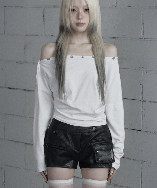 Shoulder Line Button Long Sleeve (White)
