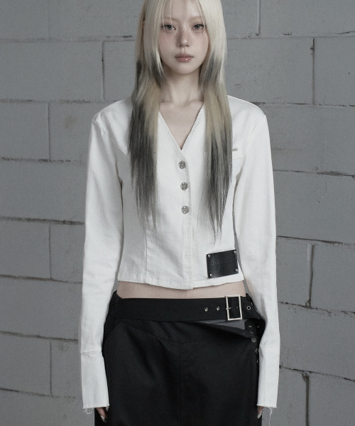 Back Diagonal Eyelet Collarless Crop куртка (белый)