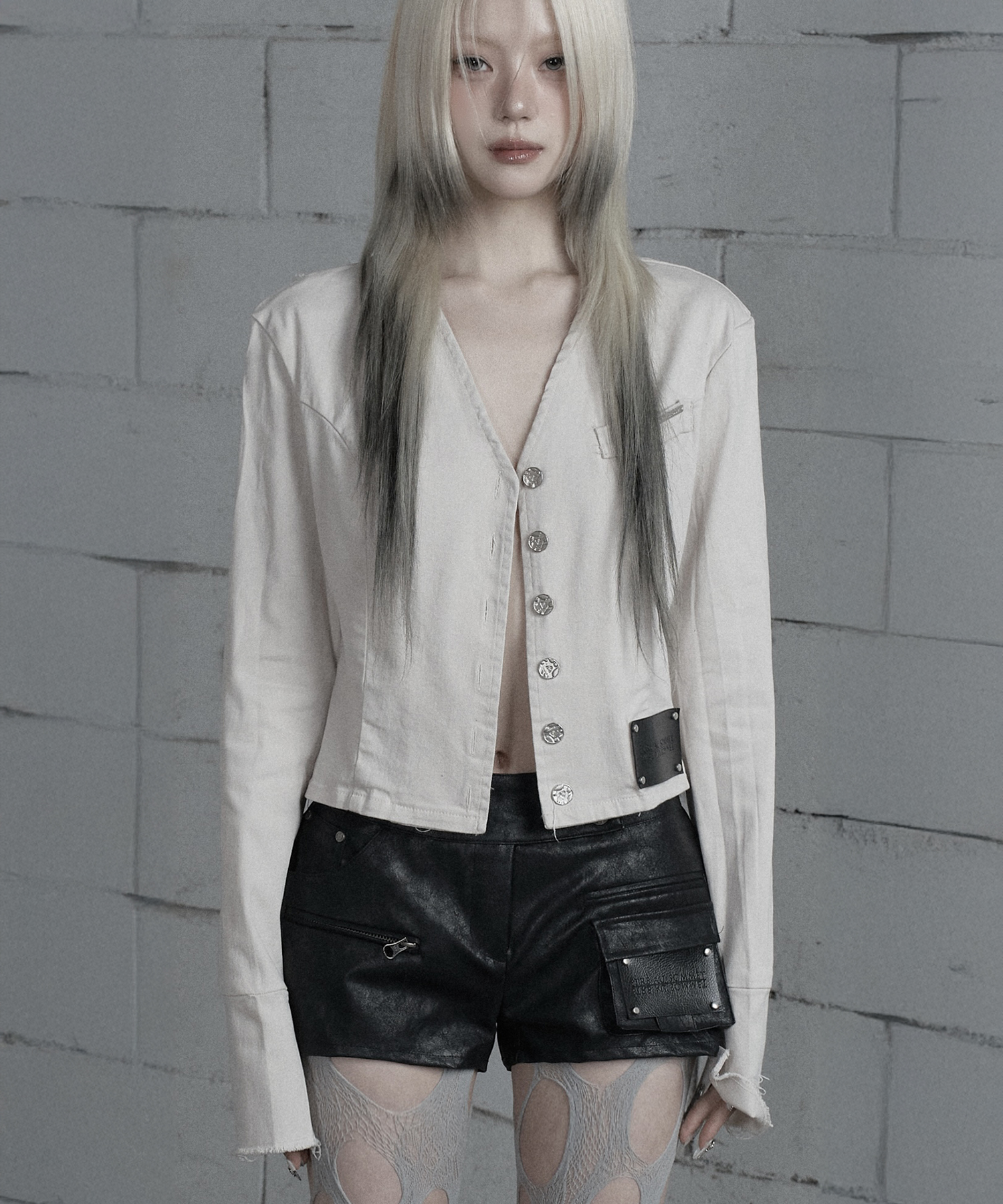Back Diagonal Eyelet Collarless Crop куртка (бежевый)