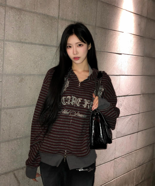 Proto Stripe Hoodie Zip Up Burgundy