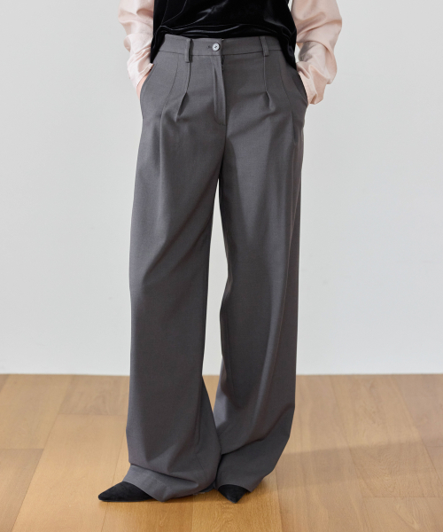 Corin Wide Brushed шерстяной Slacks(Charcoal серый)