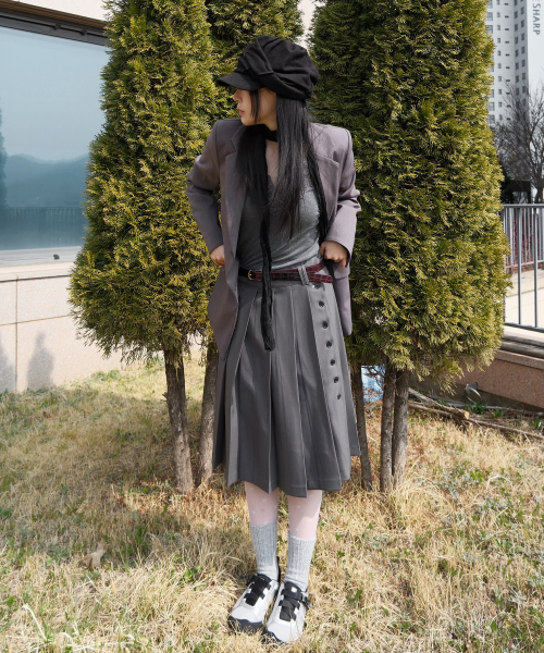 Pleated Wrap Skirt, CHARCOAL