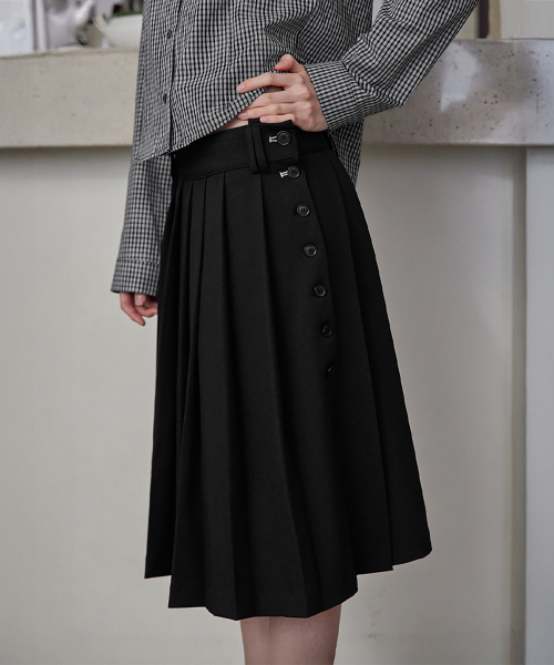 Pleated Wrap Skirt, BLACK