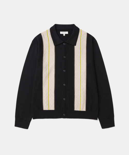 stripe bowling knit cardigan black