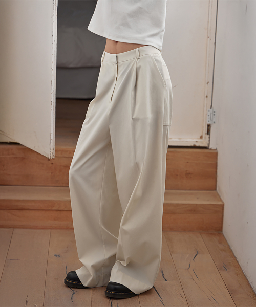 One-Tuck Over Wide брюки, CREAM