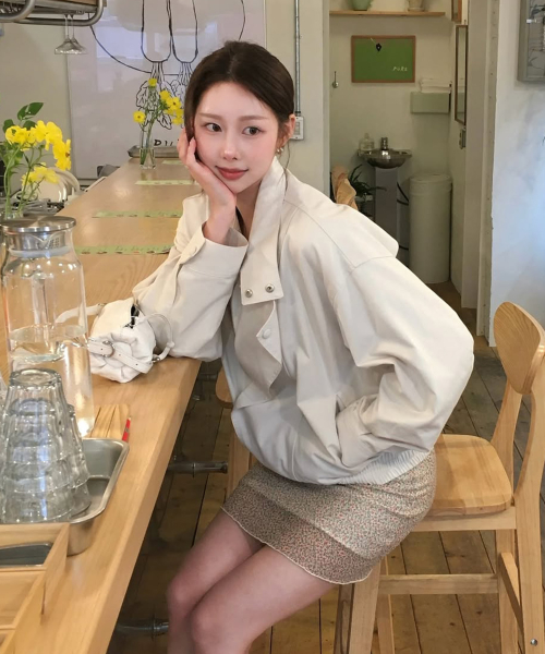 Oversized High-Neck Cotton Blouson, CLOUD