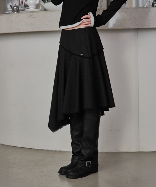 Archive Stripe Trim Midi Skirt, BLACK
