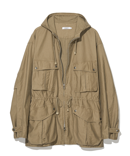 Парка-поле с капюшоном из атласа сзади Beige