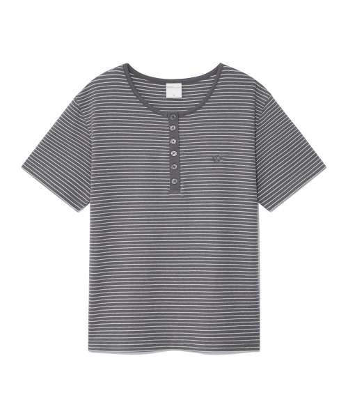 (w) TCM stripe round henley neck T (grey)
