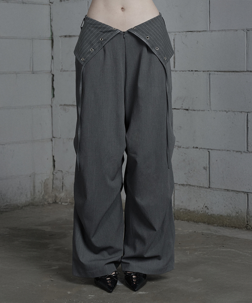 Panel Line Shirring Wide Slacks (серый)