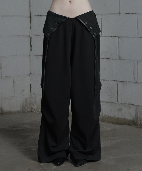 Panel Line Shirring Wide Slacks (чёрный)