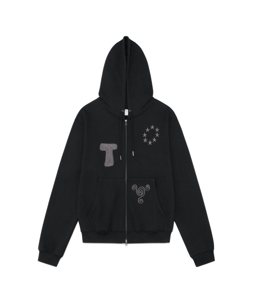 TCM snail hooded zip-up (black)