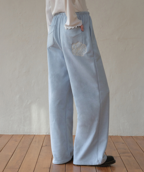 Lace Applique Pigment Sweatpants_Dusty blue(O26PT03)