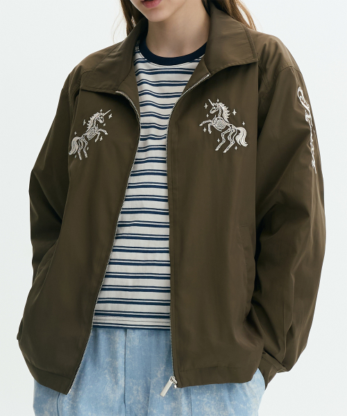Блузон с вышивкой единорога Khaki