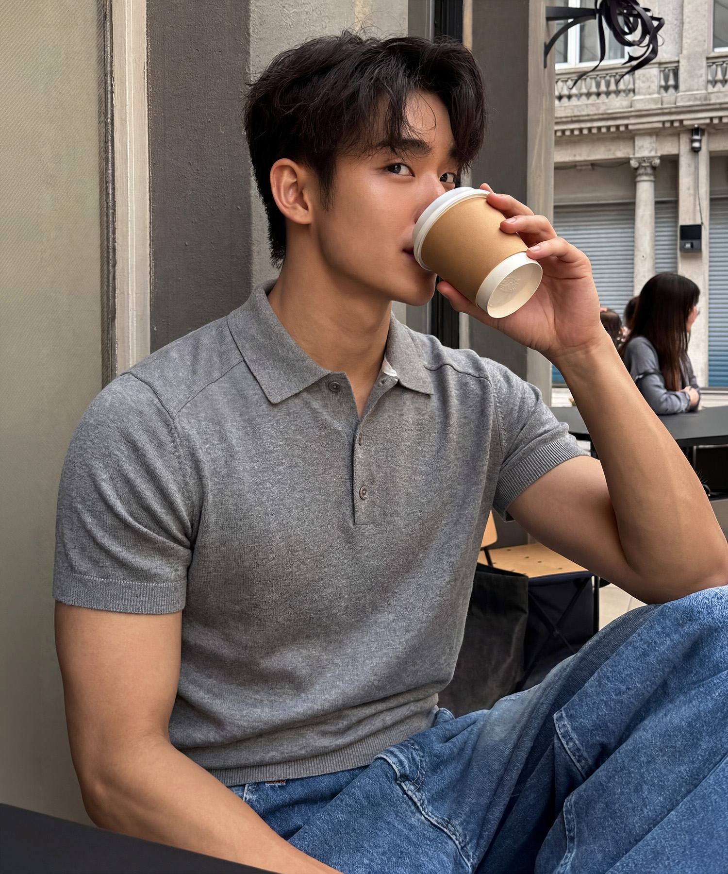 SHOULDER LINE MUSCLE FIT COLLAR вязаный MELANGE GREY