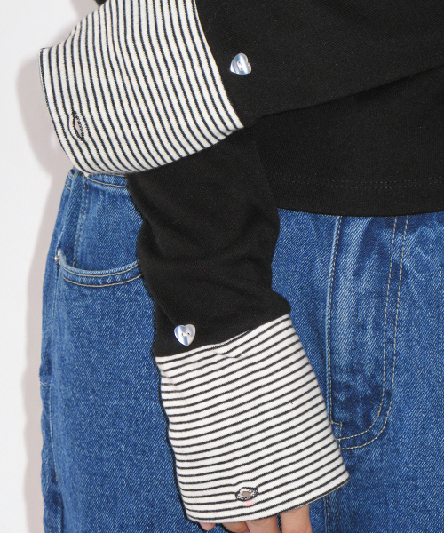 BUTTON CUFF HOODIE LONG SLEEVE BLACK