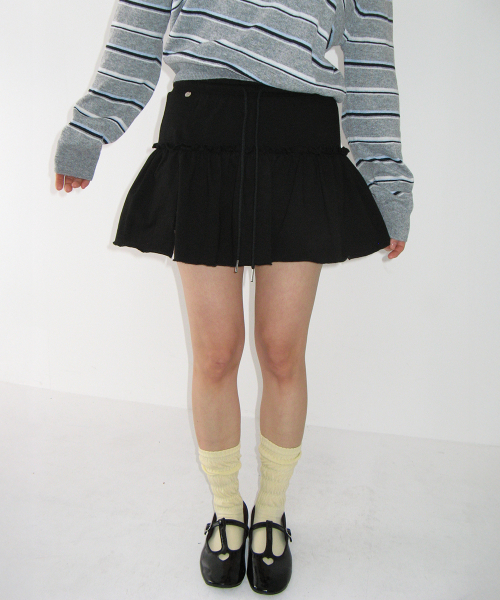 SOFT SHIRRING PANTSKIRT BLACK