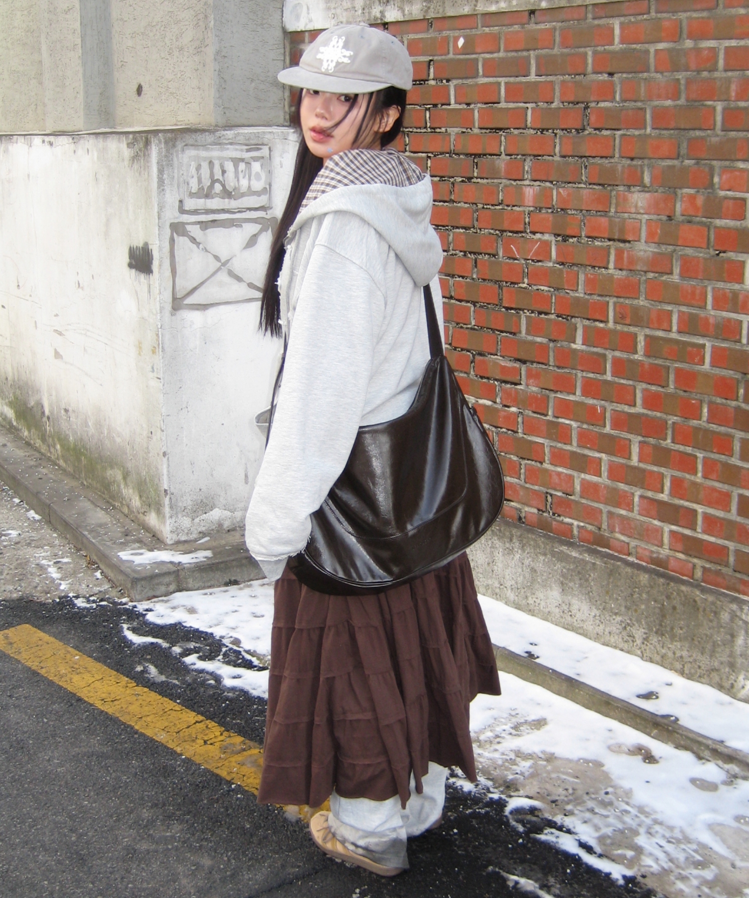 [ Leathery X Anedin ] Leather Hobo Cross-bag [2COLOR]