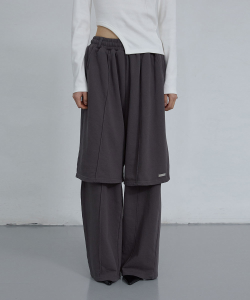 COTTON LAYERED BANDING PANTS_ CHARCOAL